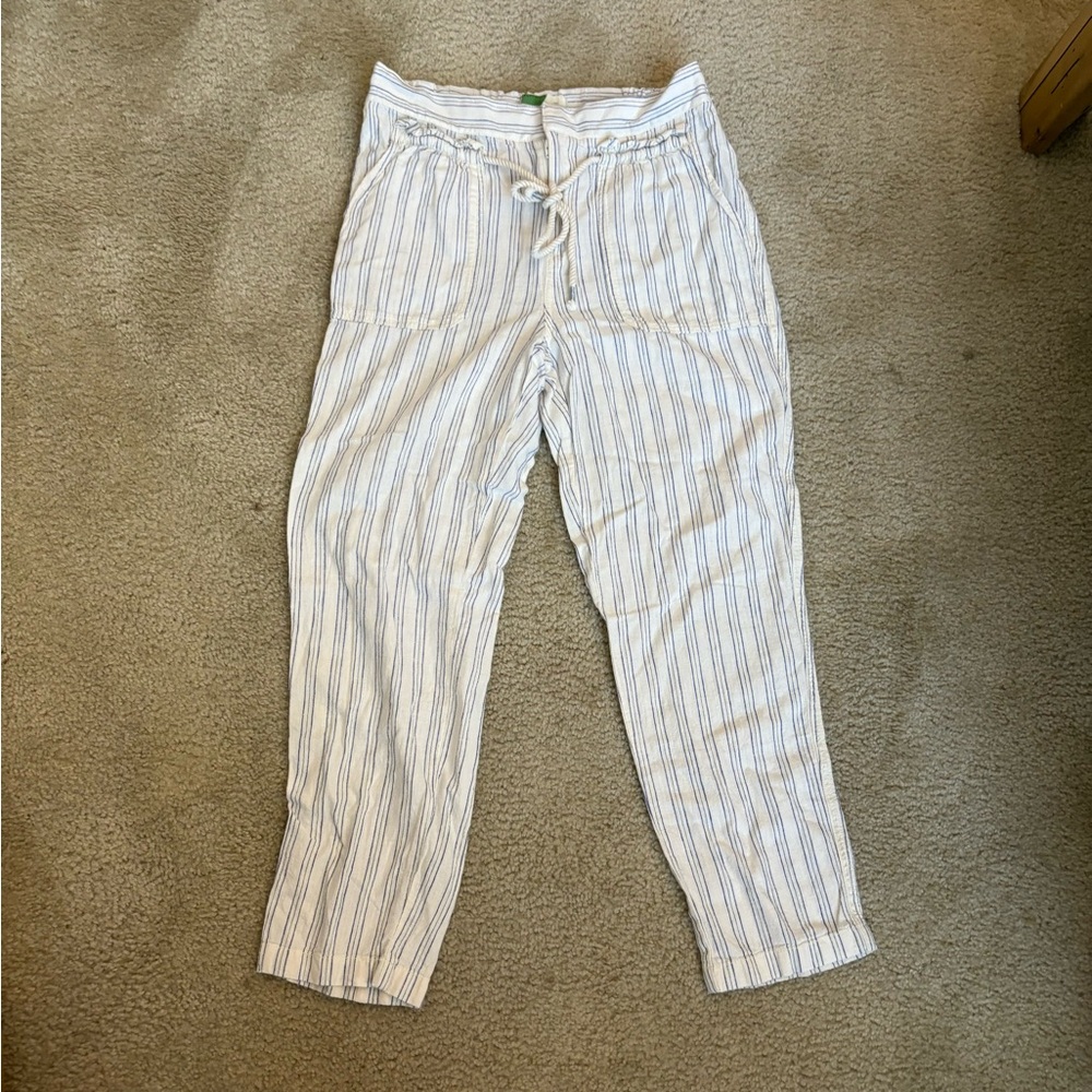 Anthropologie striped linen white drawstring pants